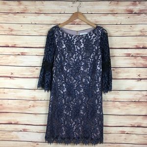 Eliza J Lace Bell Sleeve Shift Dress Blue Purple 8
